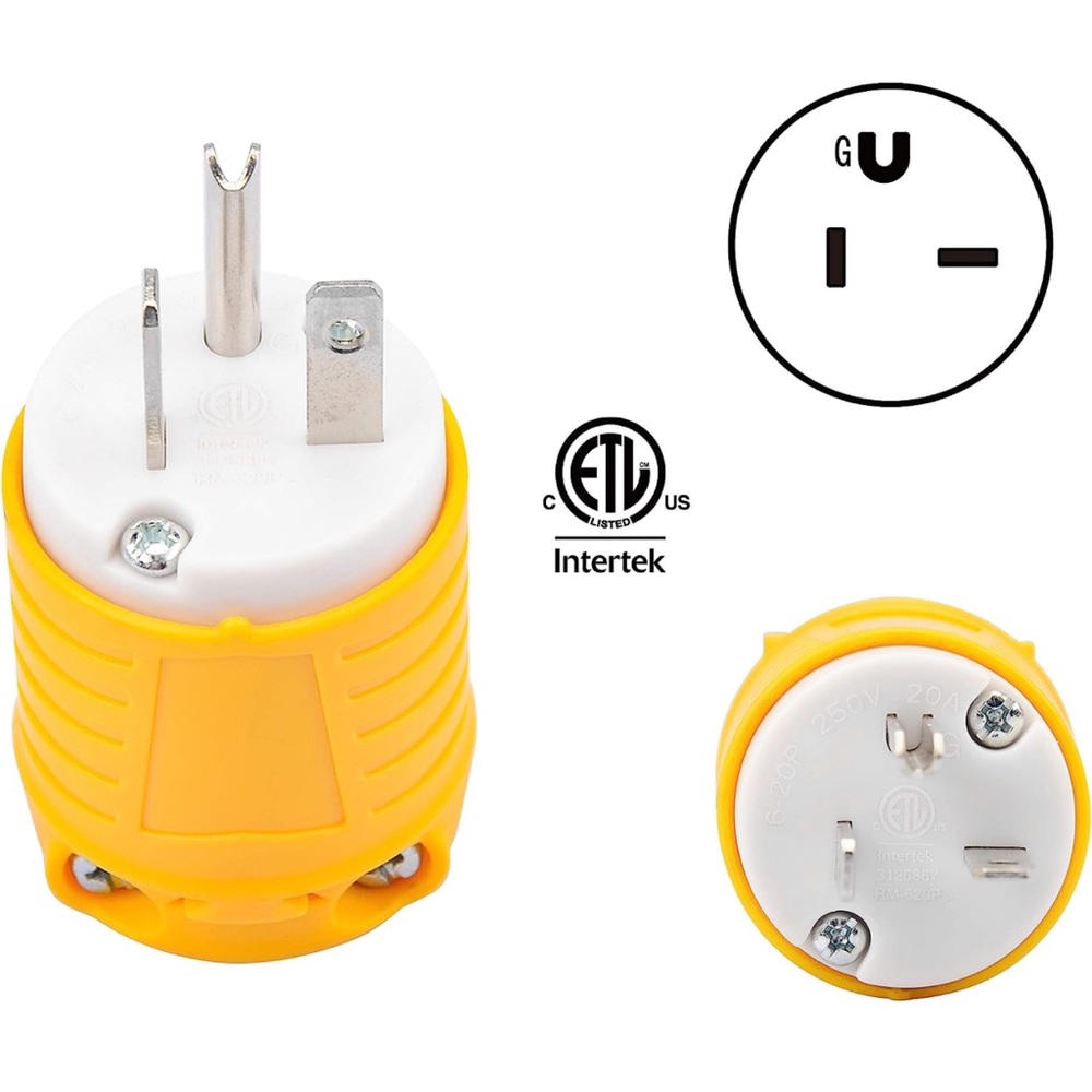 RVGUARD Electrical Replacement Plug, Extension Cord Ends Male Plug, NEMA 6-20P - Picture 2 of 4